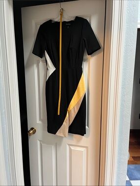 White House Black Market Black Dress with Yellow and Cream Colorblock Panels